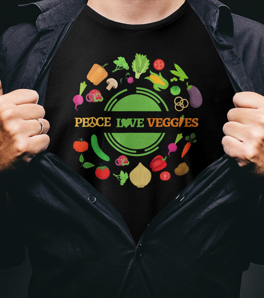 PEACE LOVE VEGGIES Circle Of Fresh Vegetables T-Shirt