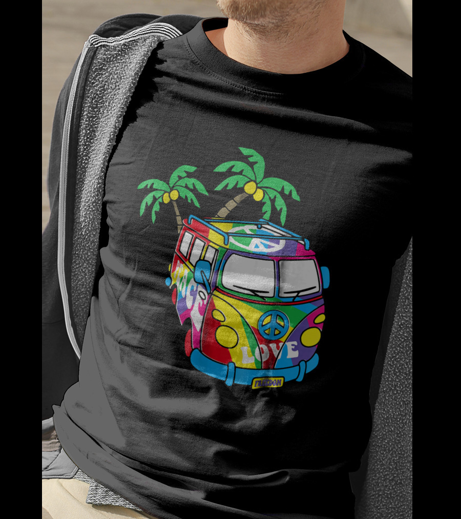 Peace Love Symbol Groovy Retro 60s Hippie Van Palm Trees Psychedelic T-Shirt