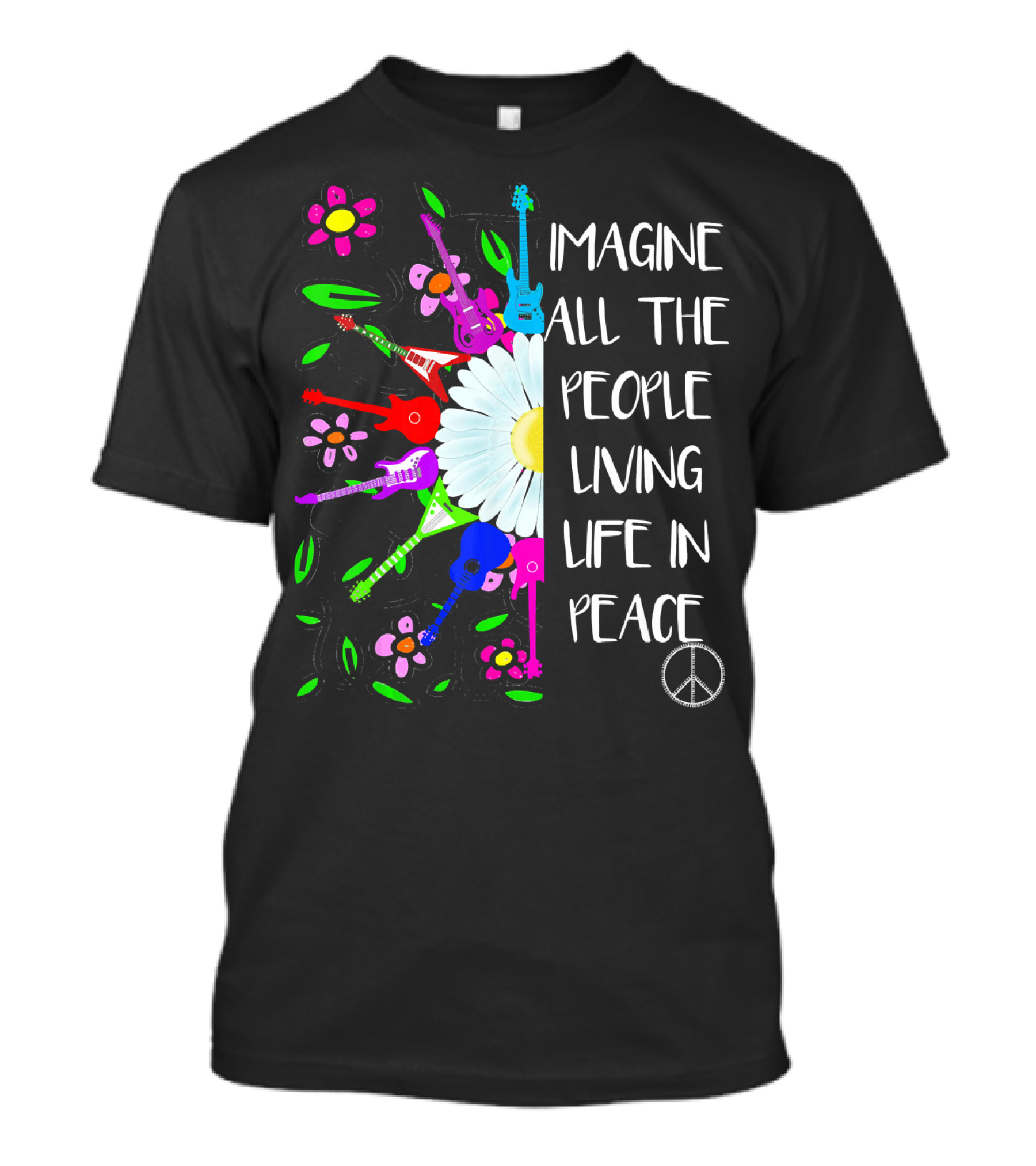 Imagine All The People Living Life In Peace Groovy Hippie Colorful 70s T-Shirt