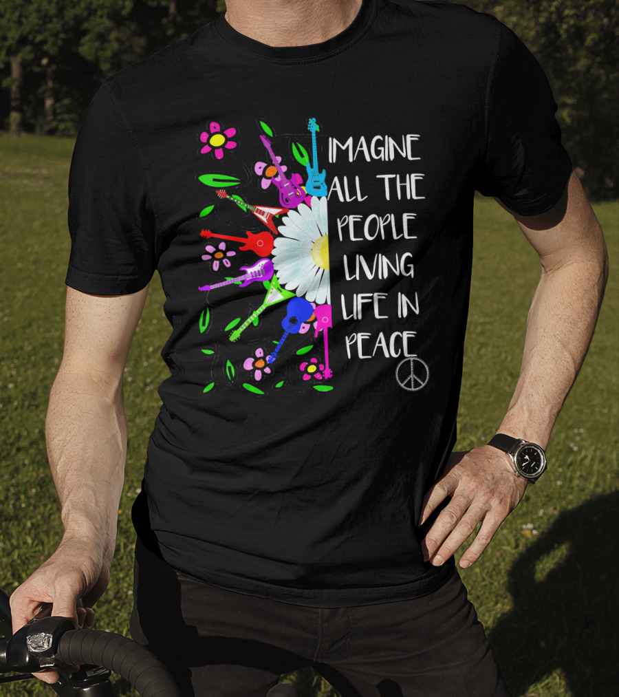 Imagine All The People Living Life In Peace Groovy Hippie Colorful 70s T-Shirt