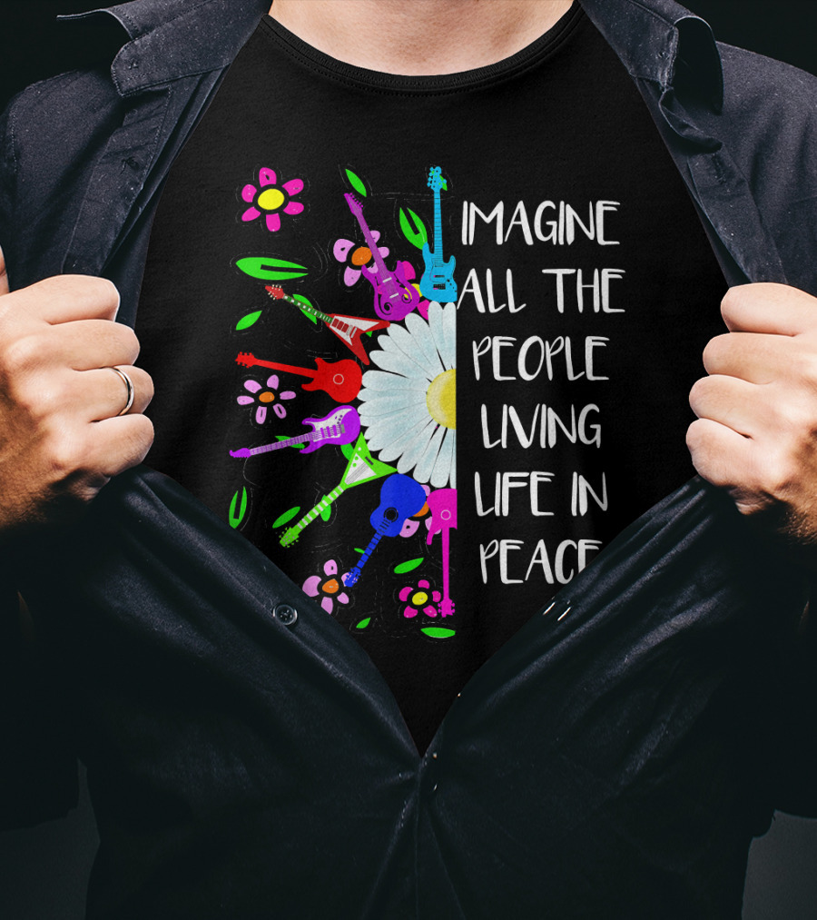 Imagine All The People Living Life In Peace Groovy Hippie Colorful 70s T-Shirt