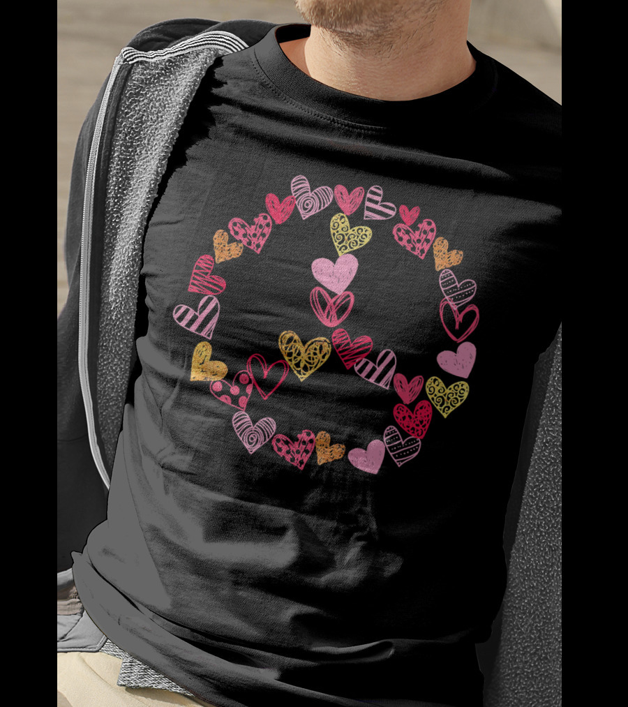 Heart Peace Sign Valentine Pattern Love Hearts T-Shirt