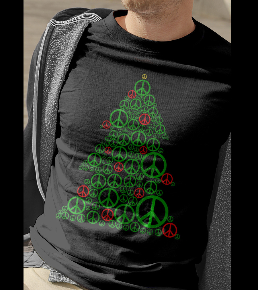 PEACE SIGN Christmas Tree Hippi Holiday T-Shirt