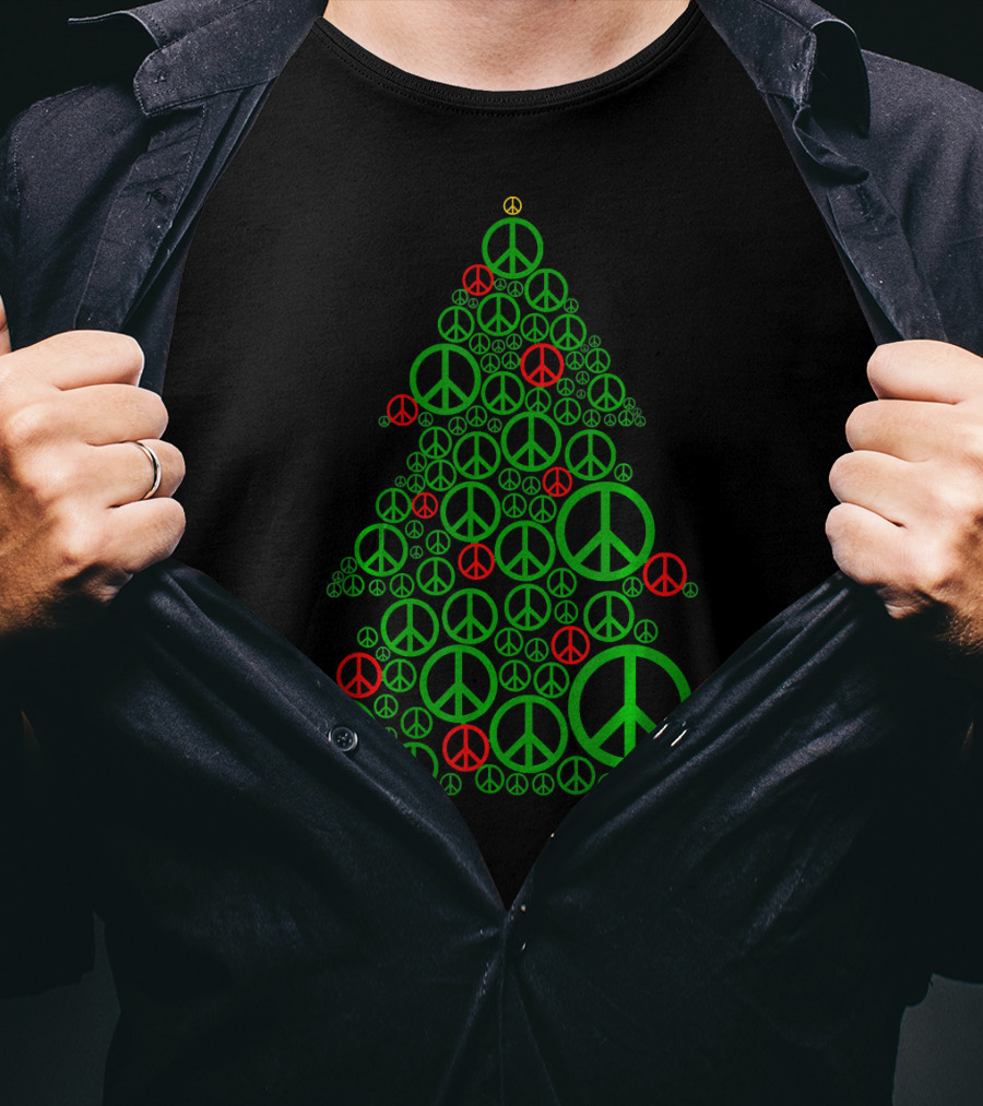 PEACE SIGN Christmas Tree Hippi Holiday T-Shirt
