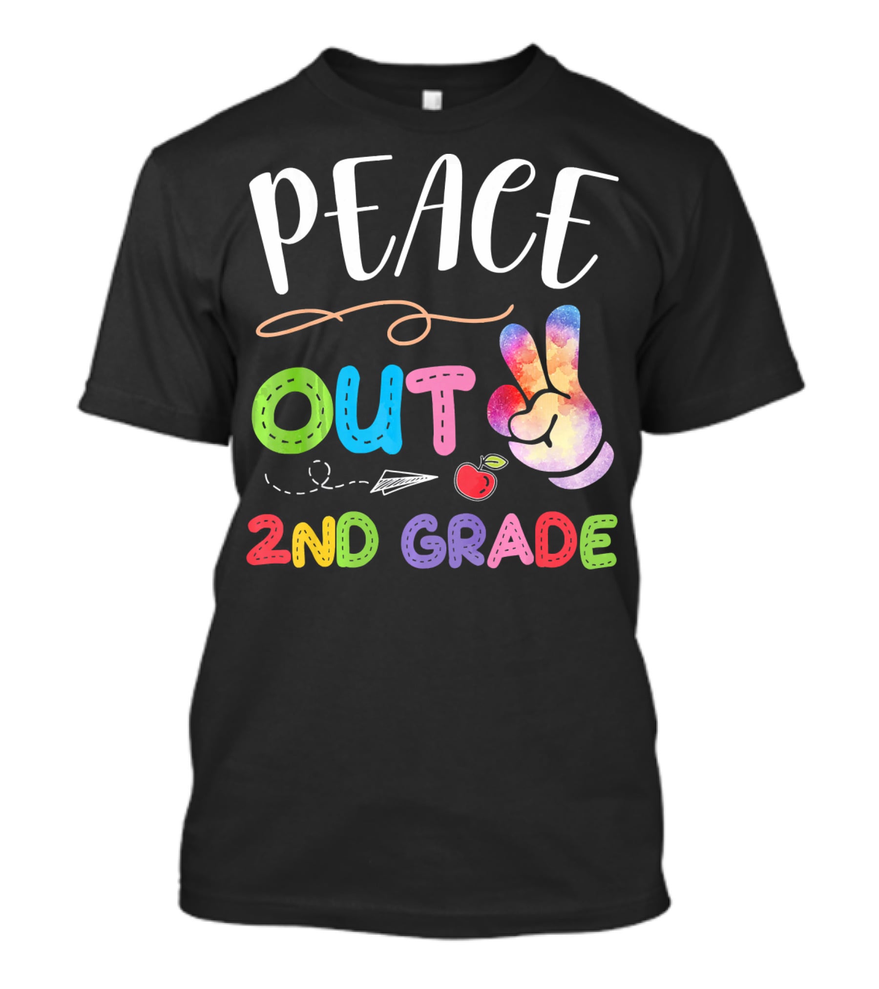 Peace Out 2nd Grade Rainbow Peace Sign Retro School Graduation T-Shirt