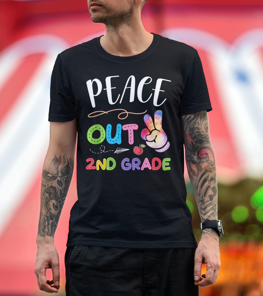 Peace Out 2nd Grade Rainbow Peace Sign Retro School Graduation T-Shirt