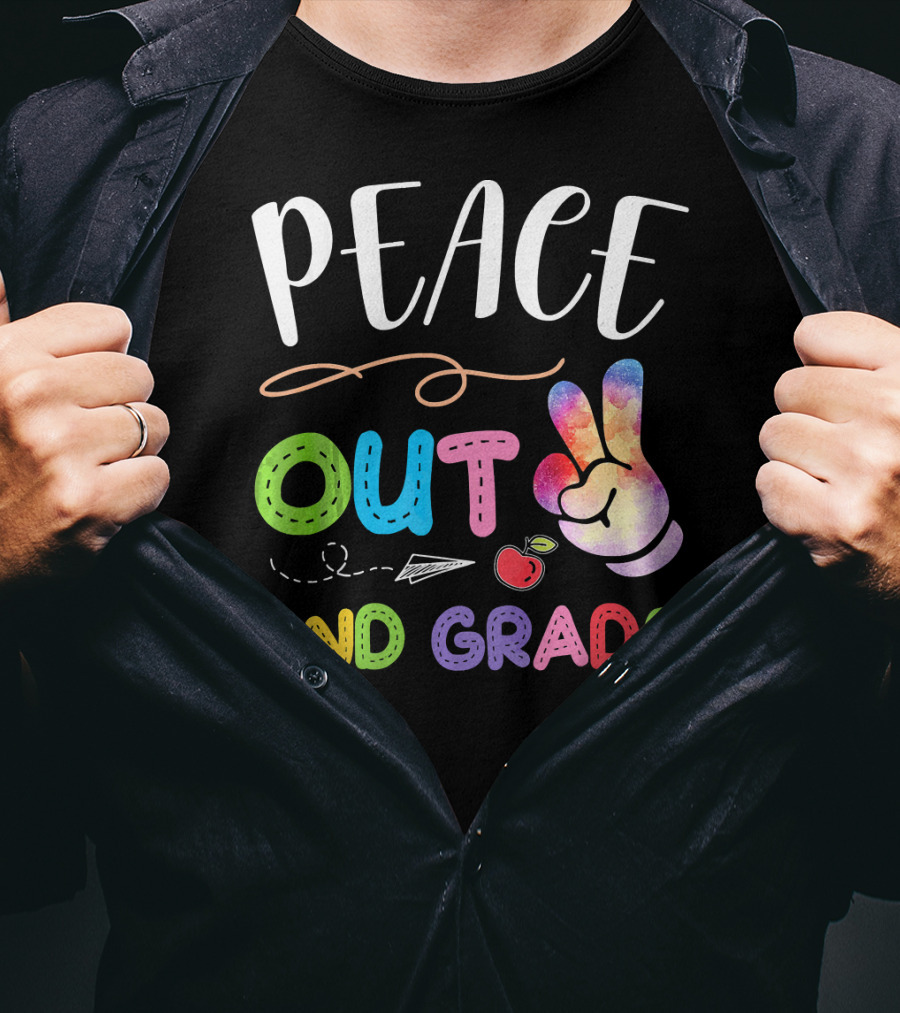 Peace Out 2nd Grade Rainbow Peace Sign Retro School Graduation T-Shirt
