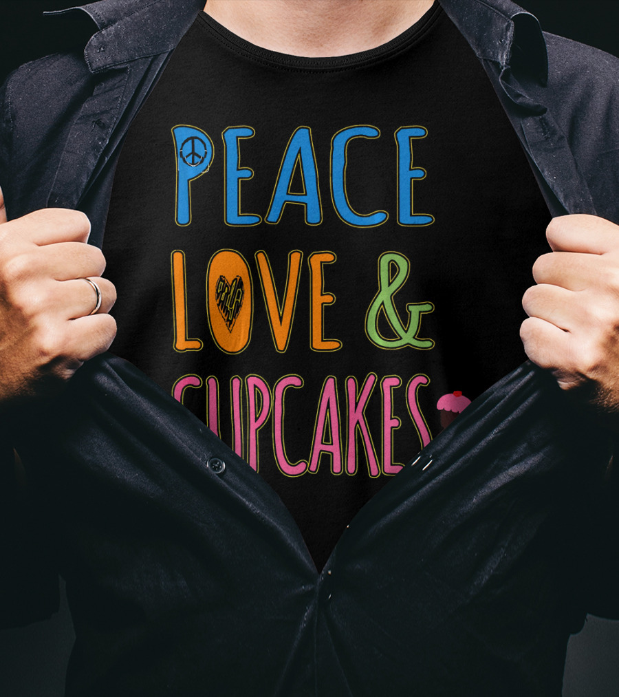 Peace Love And Cupcakes With Pink Frosting Cupcake T-Shirt