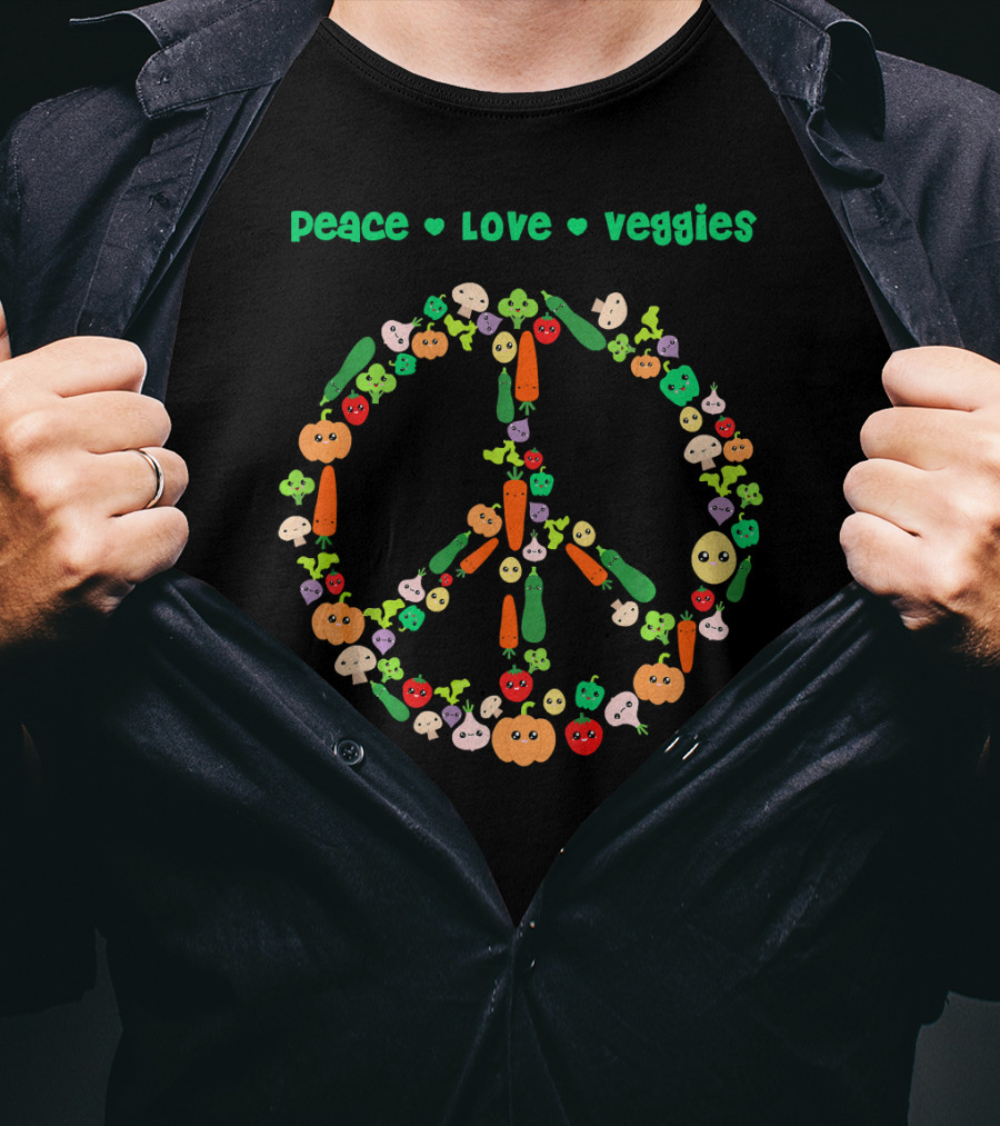 Peace Love Veggies Kawaii Vegetarian Vegetables Pea T-Shirt