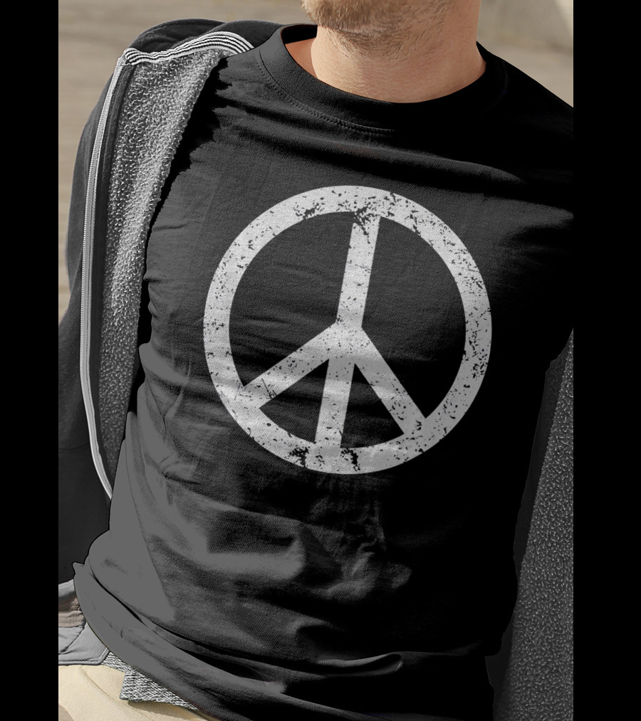 Vintage White Distressed Peace T-Shirt