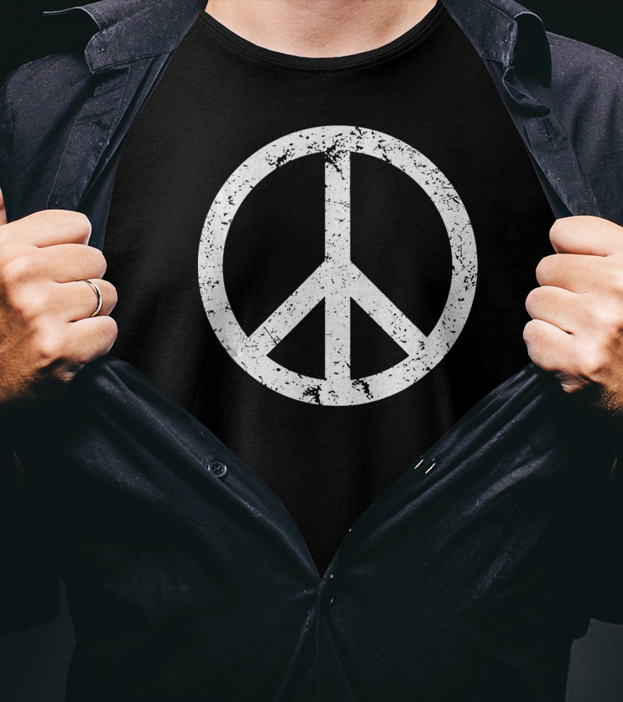 Vintage White Distressed Peace T-Shirt