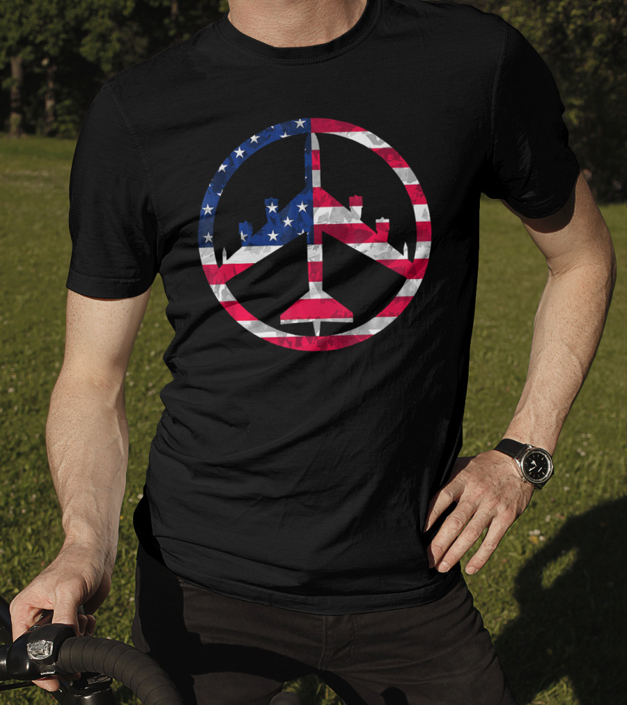 B-52 Bomber Peace Through Superior Firepower American Flag T-Shirt
