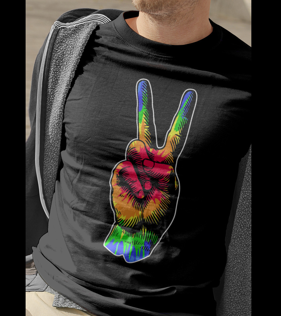 Tye Dye Peace Sign Rainbow Hand Gesture T-Shirt