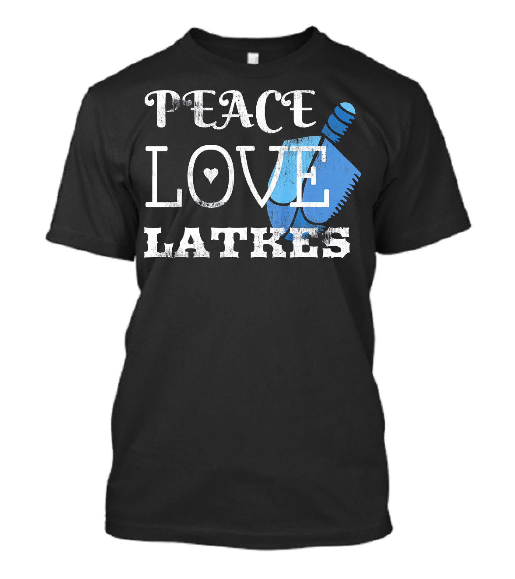 Peace Love Latkes Blue Dreidel T-Shirt