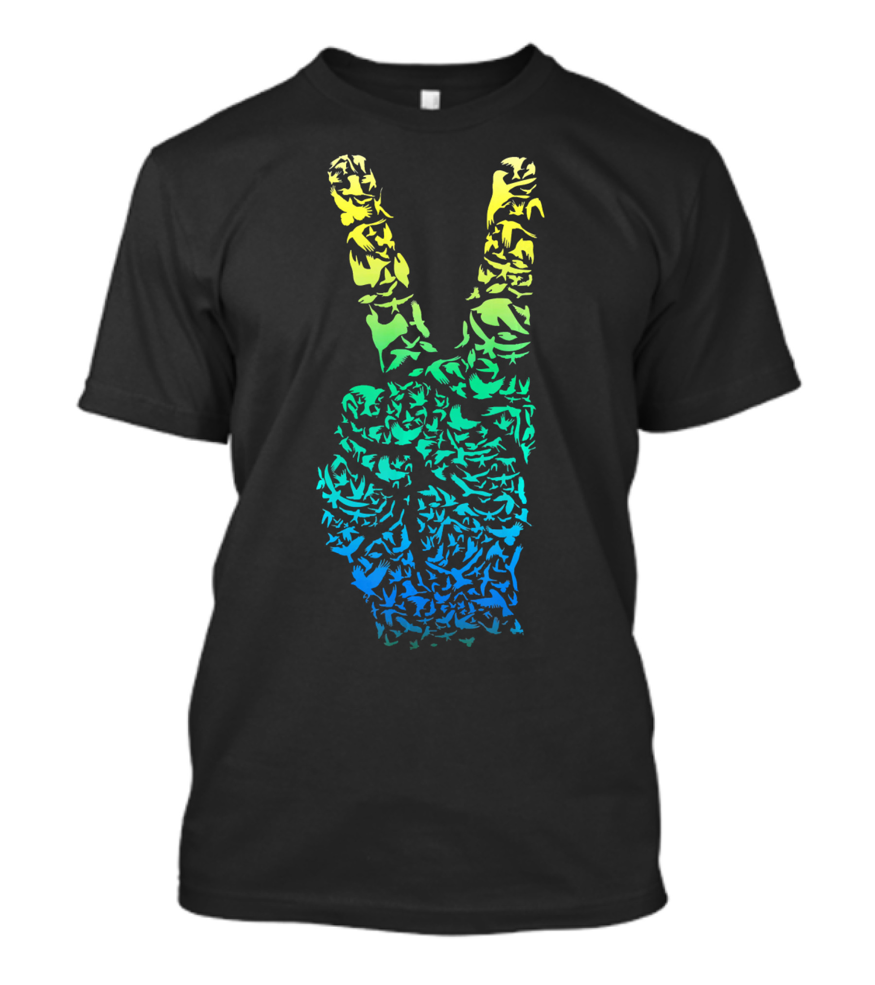 Colorful Birds Peace Hand Sign ASL Finger La T-Shirt