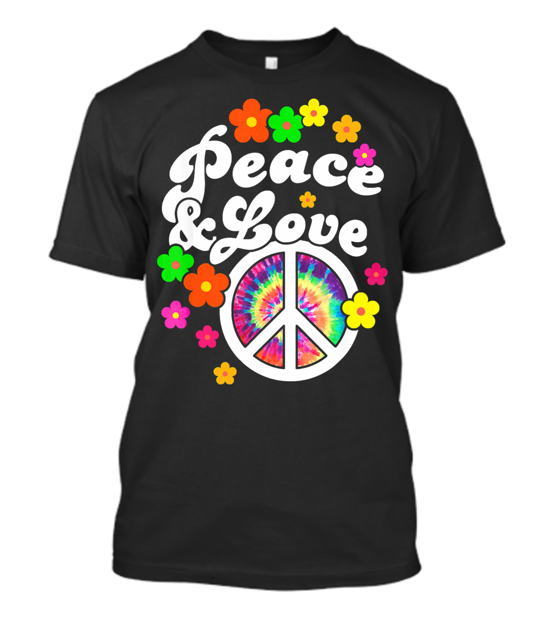 Peace Love Tie Dye Peace Sign With Colorful Flowers T-Shirt