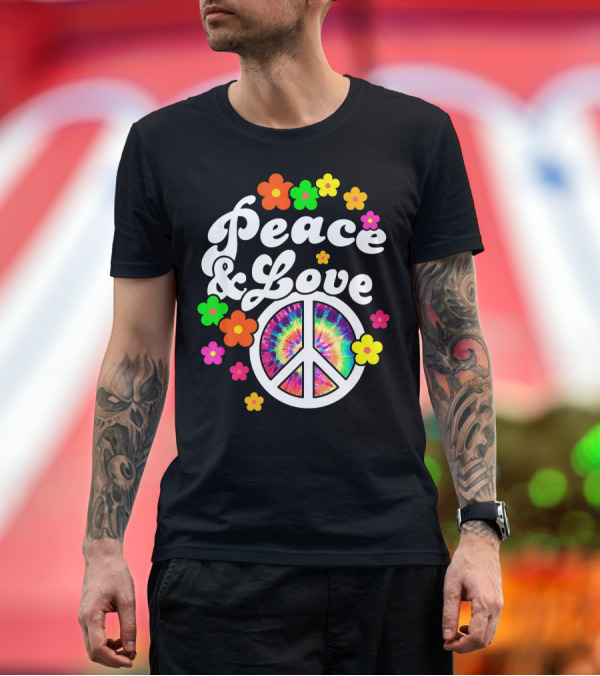 Premium T-Shirt: Peace Love Tie Dye Peace Sign with Colorful Flowers T-Shirt Peace Love Tie Dye Peace Sign with Colorful Flowers T-Shirt