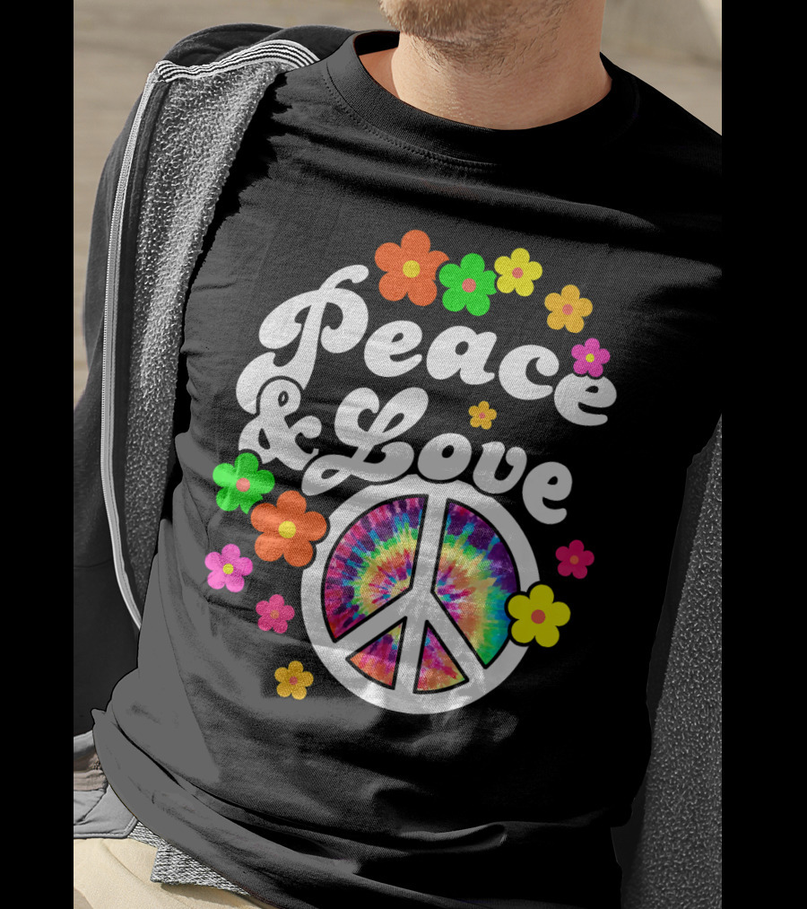 Peace Love Tie Dye Peace Sign With Colorful Flowers T-Shirt