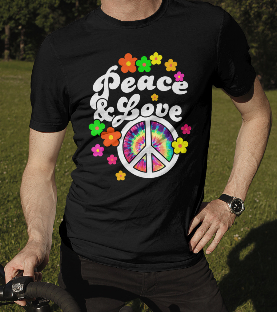 Peace Love Tie Dye Peace Sign With Colorful Flowers T-Shirt