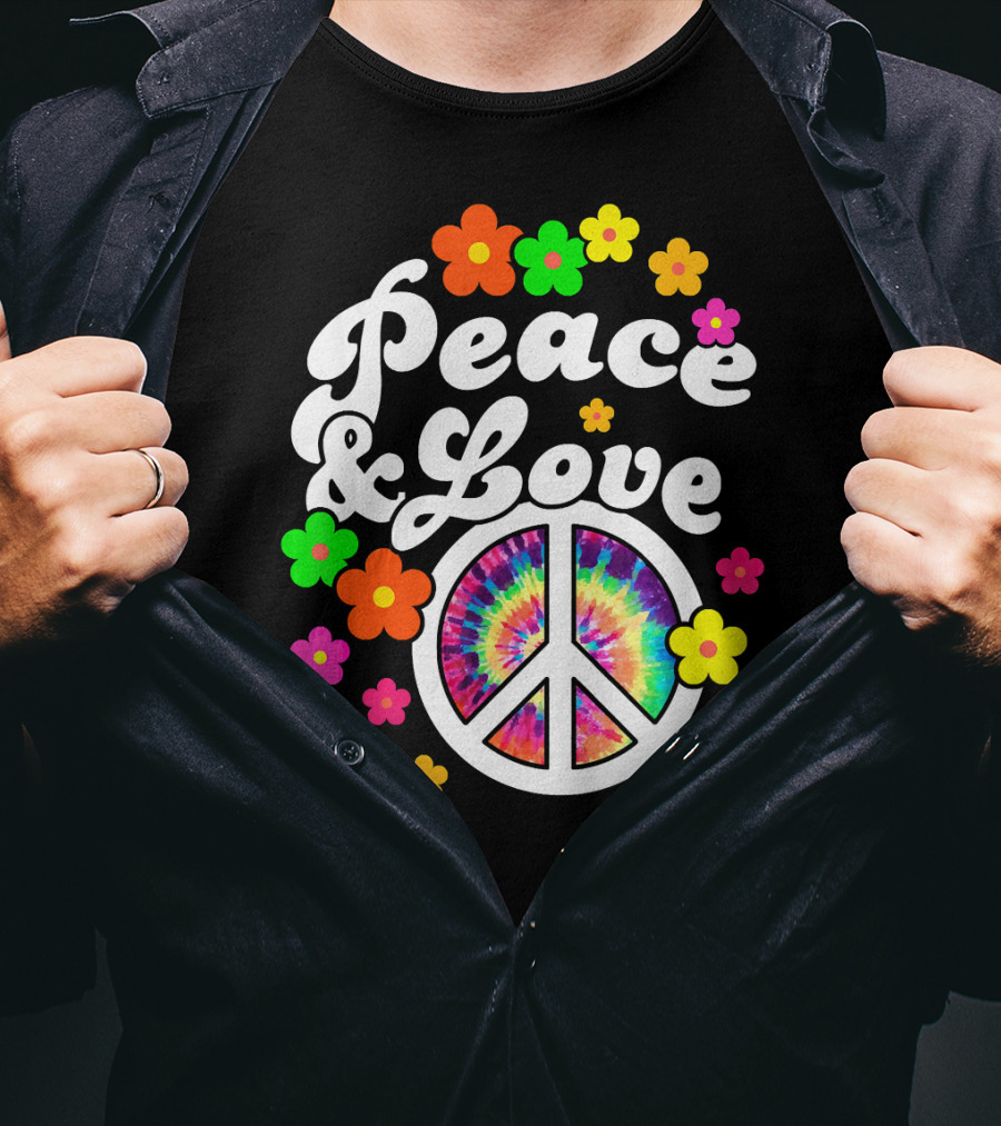 Peace Love Tie Dye Peace Sign With Colorful Flowers T-Shirt