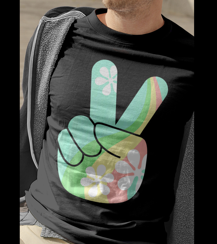 Retro Vintage Peace Sign Hippie 70s Flower Power Vibes T-Shirt