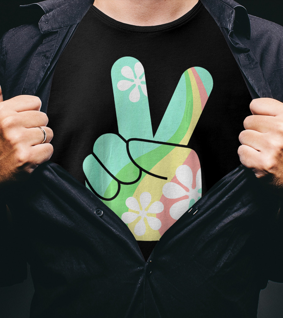 Retro Vintage Peace Sign Hippie 70s Flower Power Vibes T-Shirt