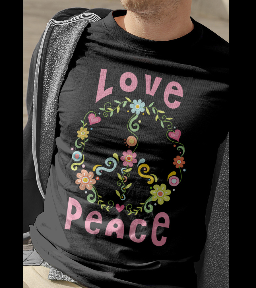 Love Peace Hippie Flowers And Hearts T-Shirt
