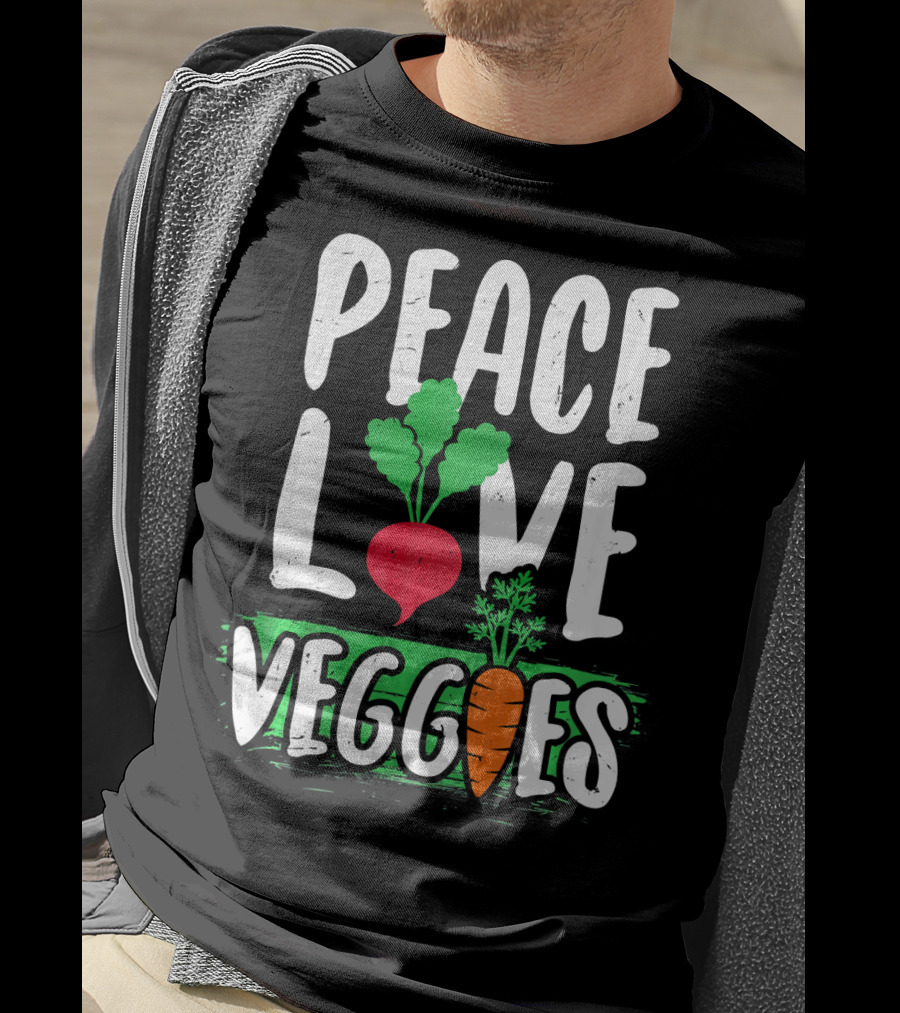 Peace Love Veggies Vegetarian Carrot And Radish T-Shirt