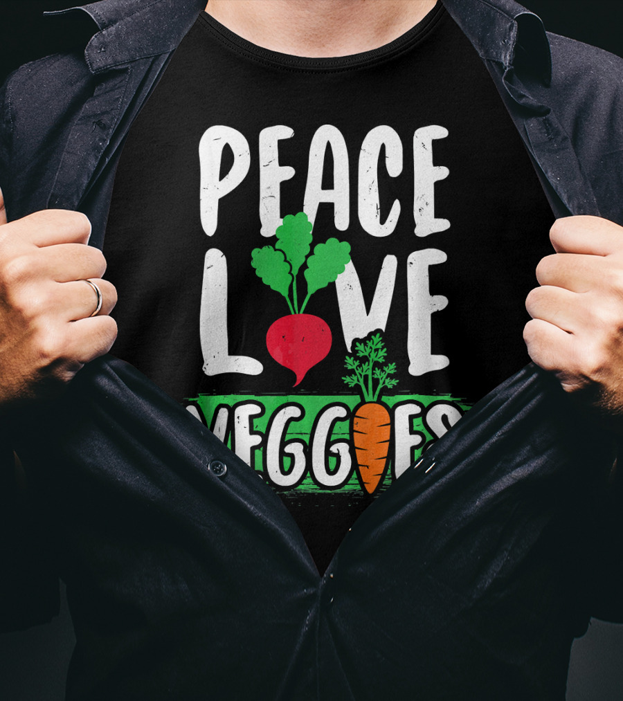 Peace Love Veggies Vegetarian Carrot And Radish T-Shirt