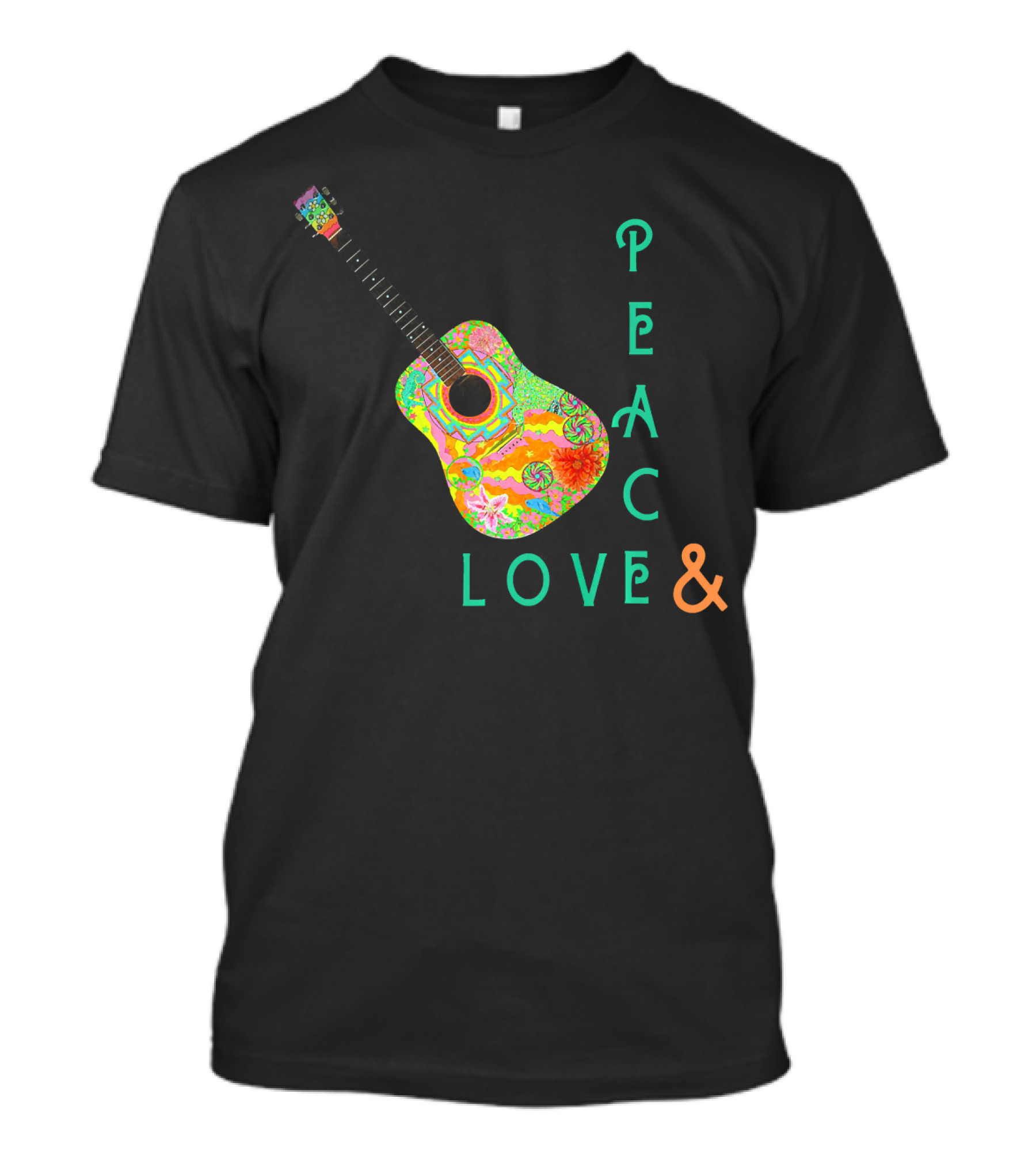 Colorful Guitar Peace Love And Music Vibrant T-Shirt