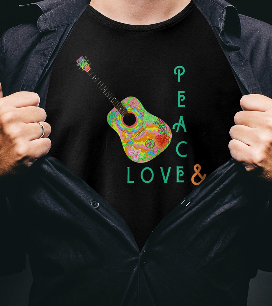 Colorful Guitar Peace Love And Music Vibrant T-Shirt