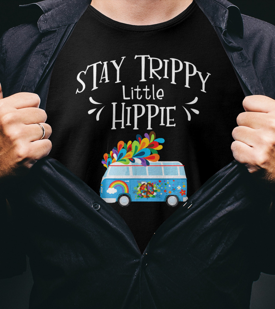 Stay Trippy Little Hippie Peace Van Rainbow Flower Power T-Shirt