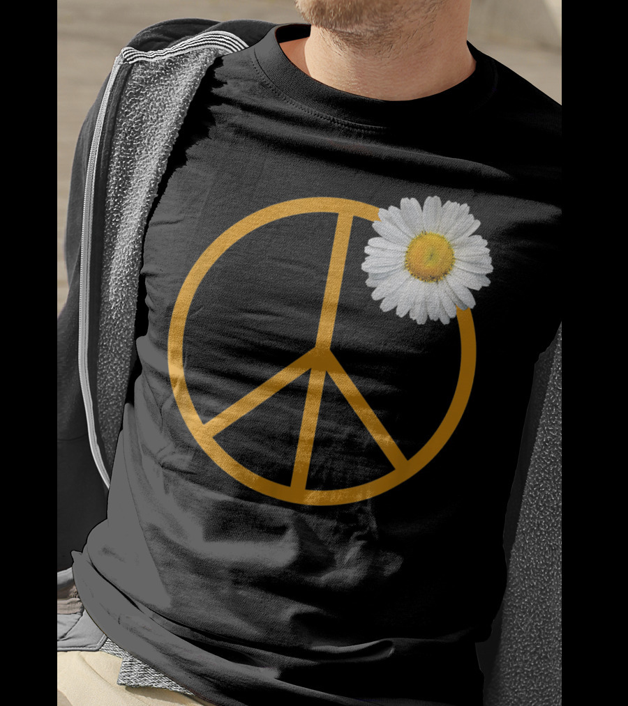 Peace Sign Yellow Outline White Daisy Flower Boho Hip T-Shirt