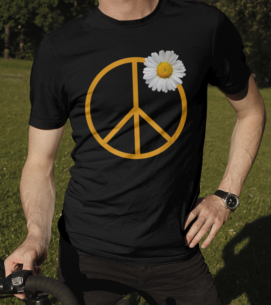Peace Sign Yellow Outline White Daisy Flower Boho Hip T-Shirt