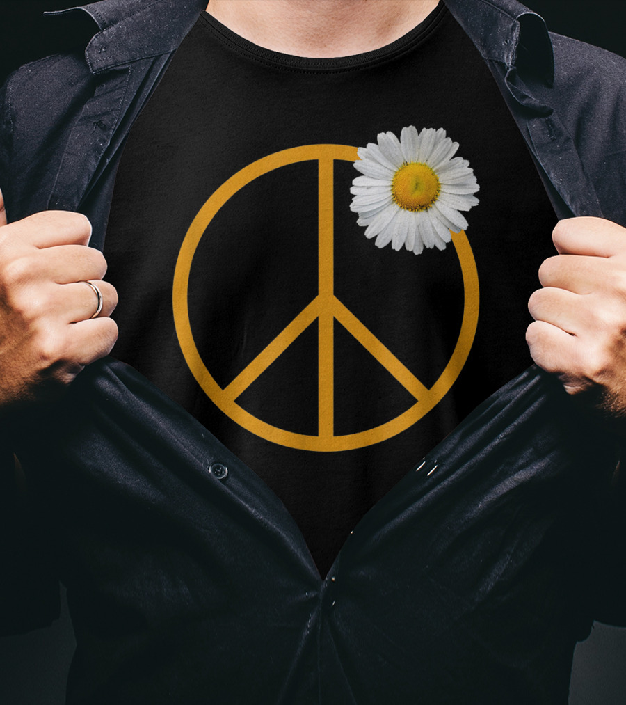 Peace Sign Yellow Outline White Daisy Flower Boho Hip T-Shirt