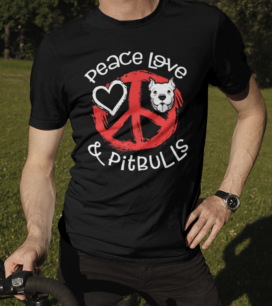 Peace Love And Pitbulls Heart Dog Lovers T-Shirt
