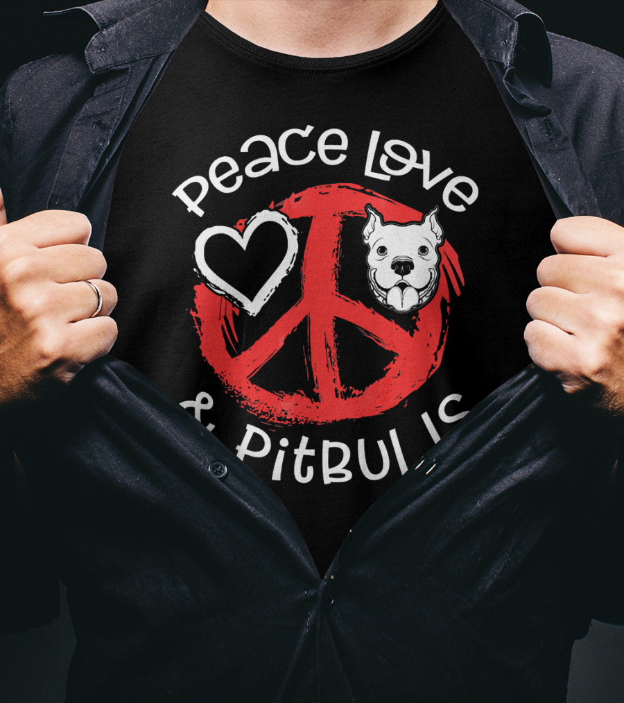 Peace Love And Pitbulls Heart Dog Lovers T-Shirt