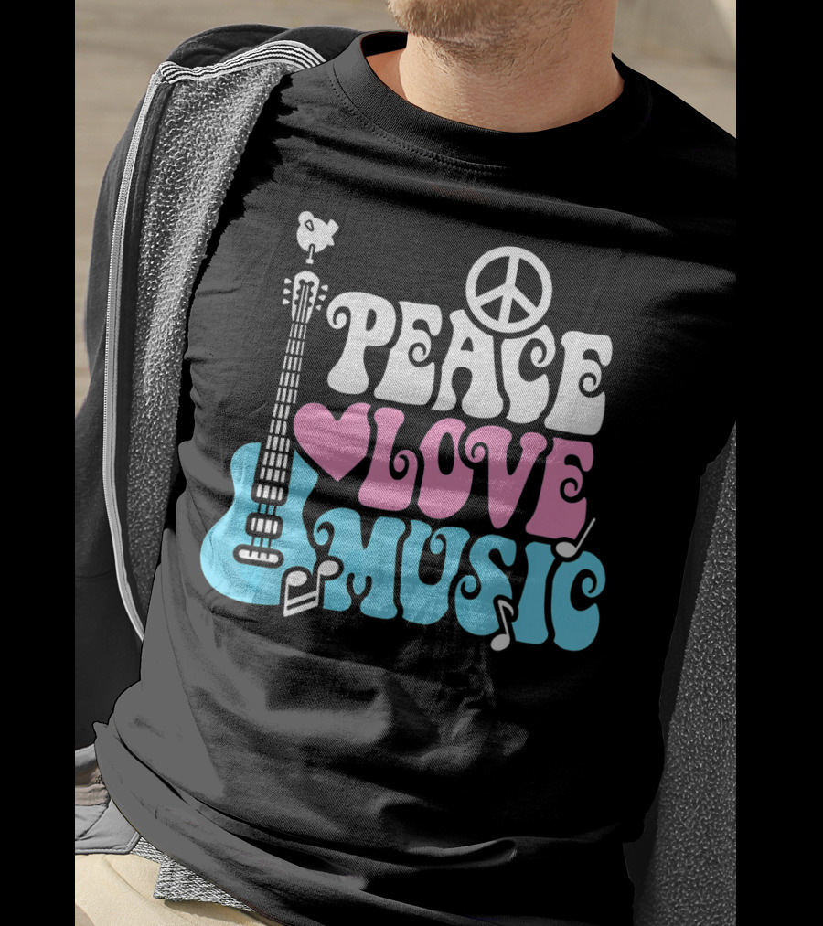 Peace Love Music Pastels With Guitar And Peace T-Shirt