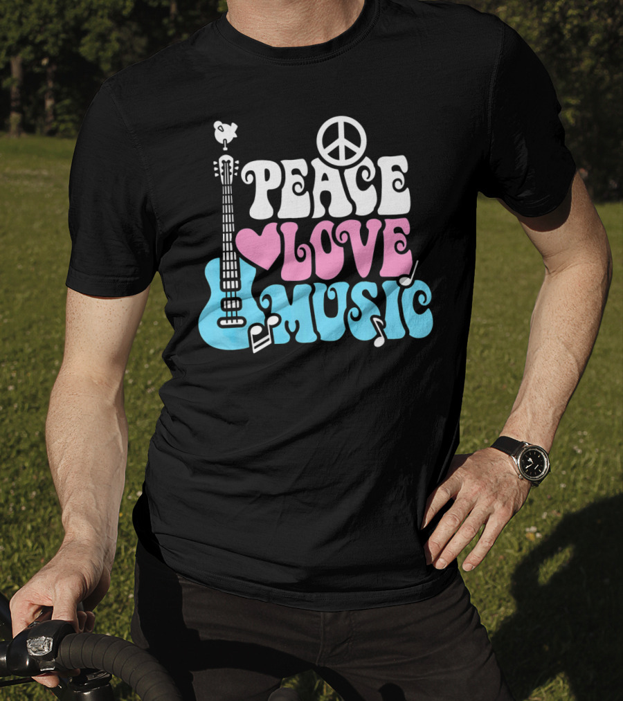 Peace Love Music Pastels With Guitar And Peace T-Shirt