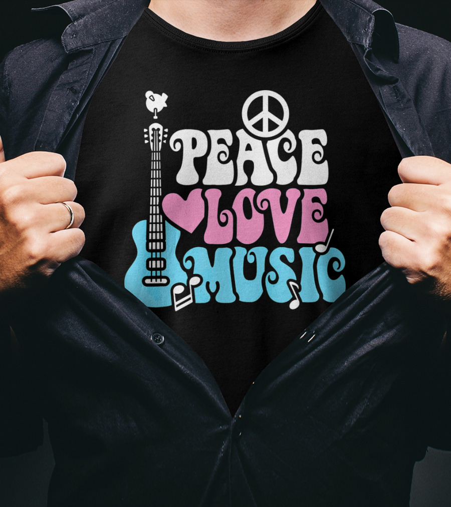 Peace Love Music Pastels With Guitar And Peace T-Shirt