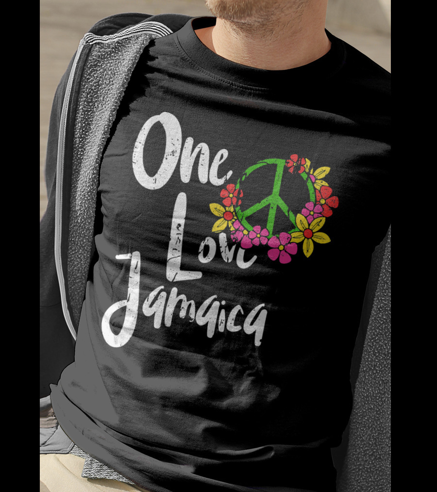 One Love Jamaica Peace Sign Flower Wreath T-Shirt