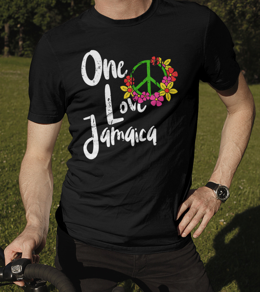One Love Jamaica Peace Sign Flower Wreath T-Shirt