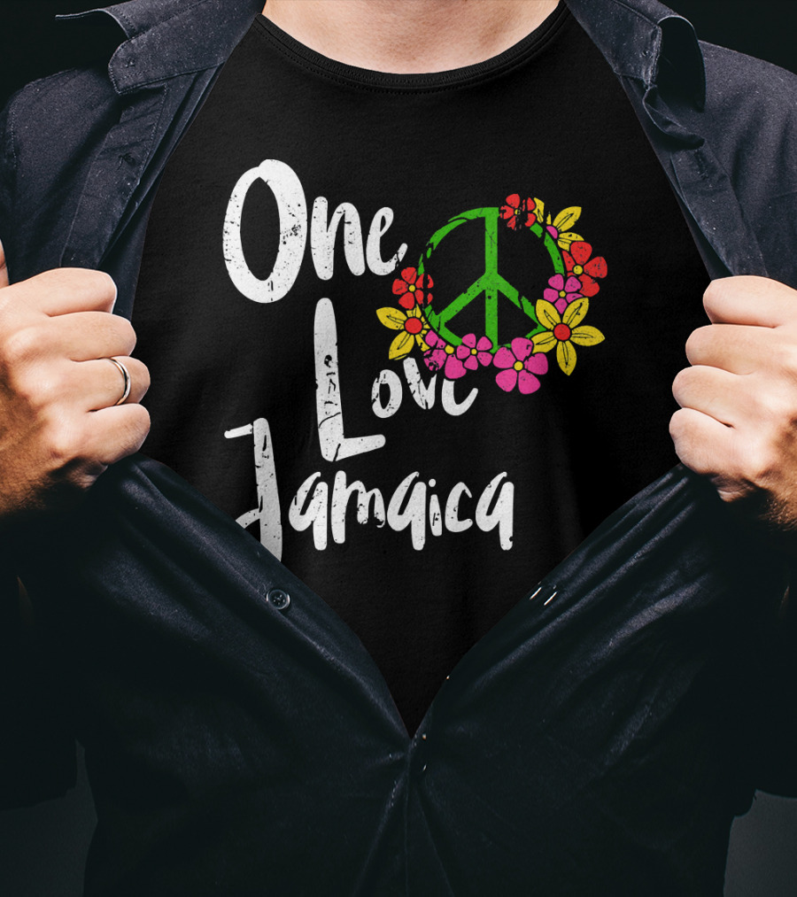 One Love Jamaica Peace Sign Flower Wreath T-Shirt