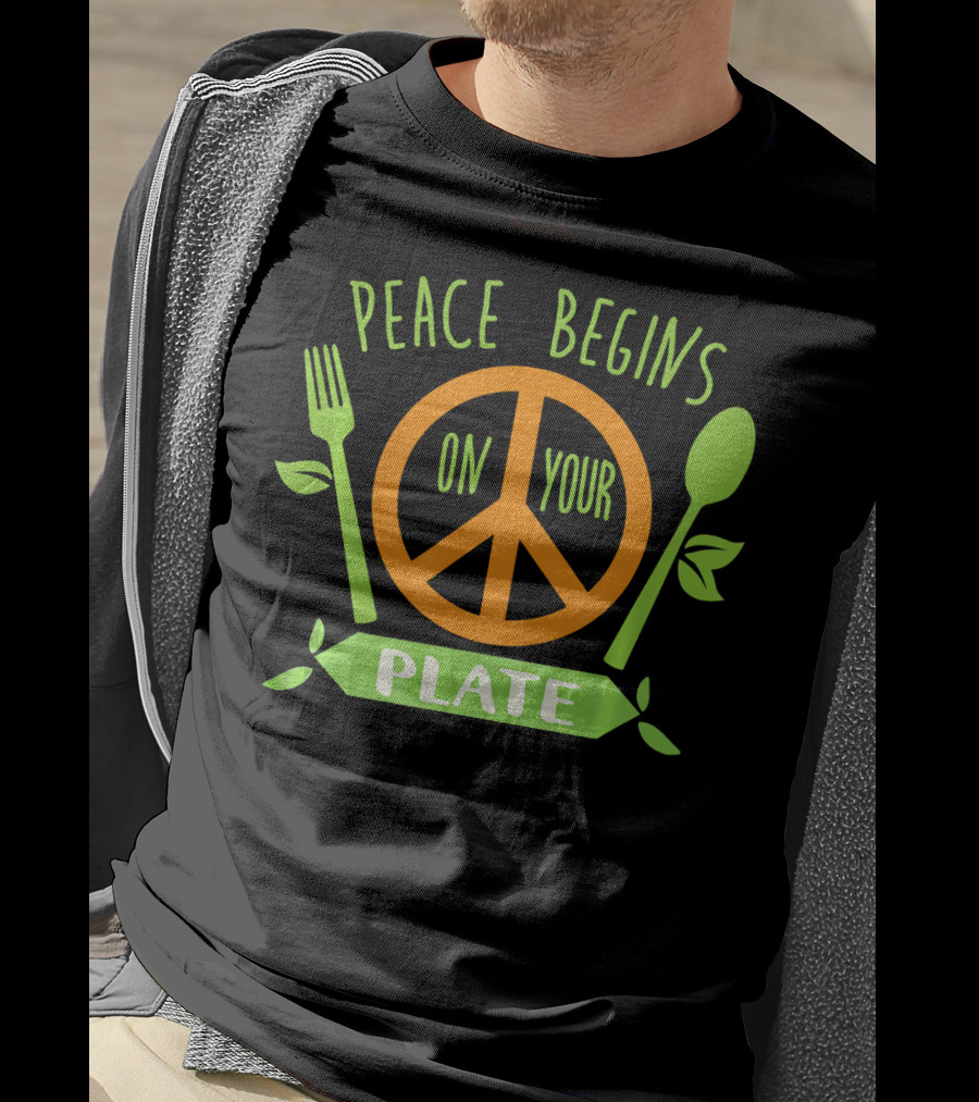 Peace Begins On Your Plate With Vegan Vegetar Symbols T-Shirt