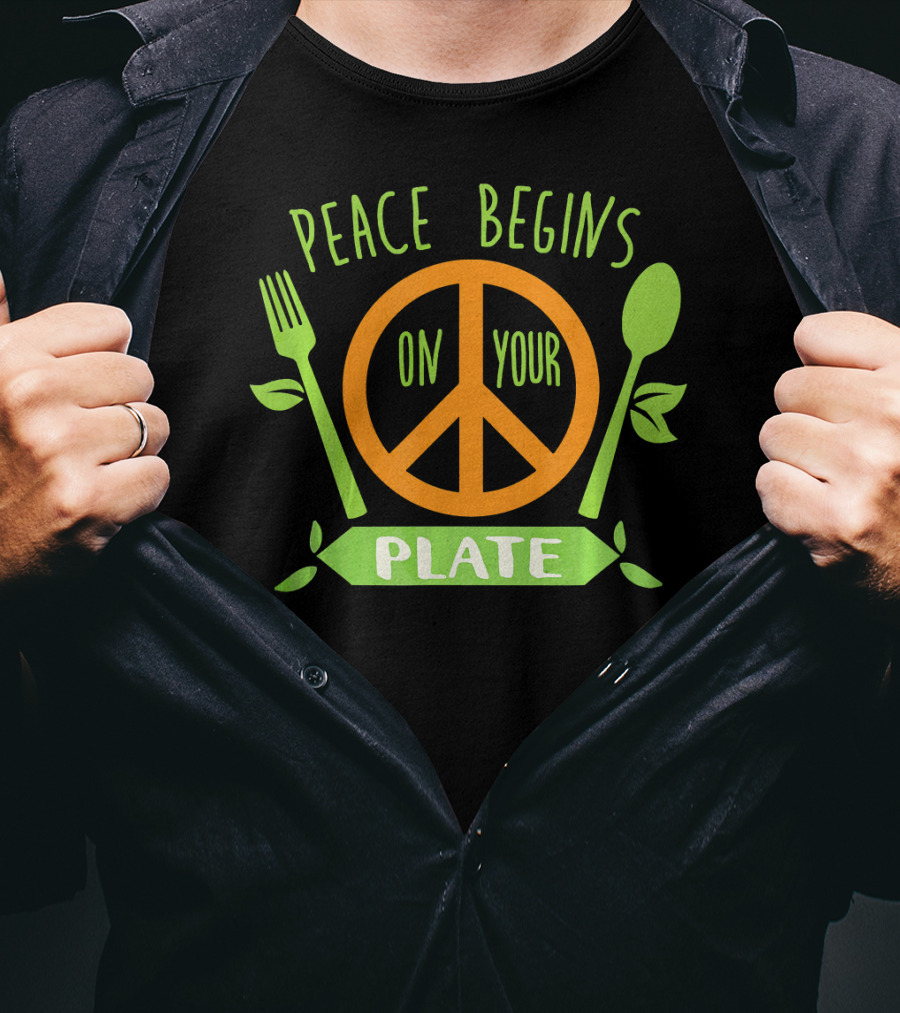 Peace Begins On Your Plate With Vegan Vegetar Symbols T-Shirt