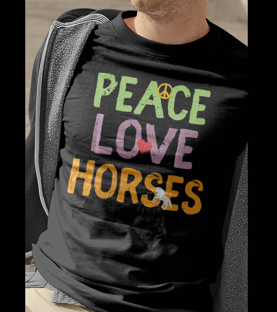 Peace Love Horses Equestrian Horse Iconic Symbols T-Shirt
