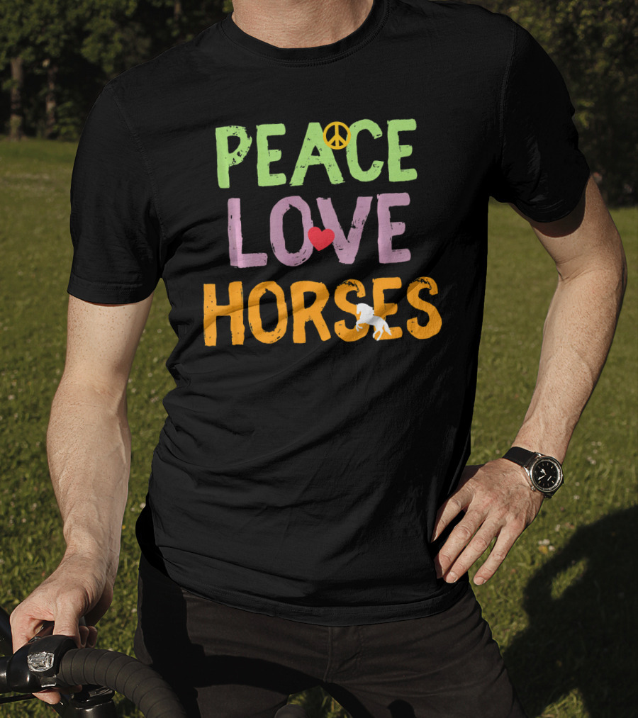 Peace Love Horses Equestrian Horse Iconic Symbols T-Shirt