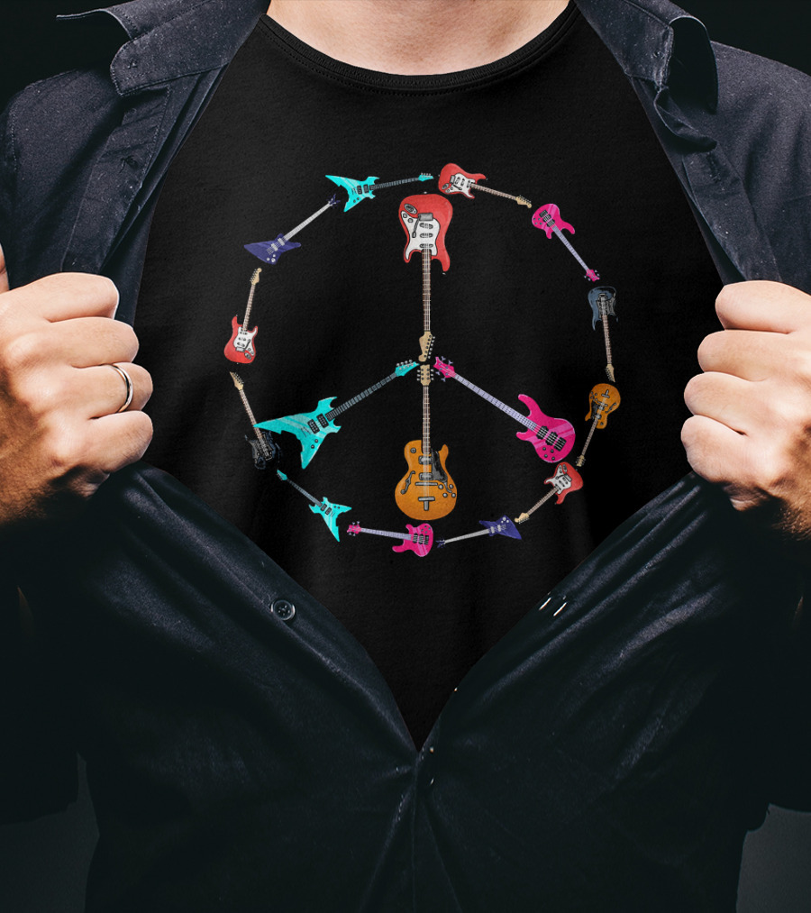 Guitar Peace Symbol Harmony Music Lover T-Shirt