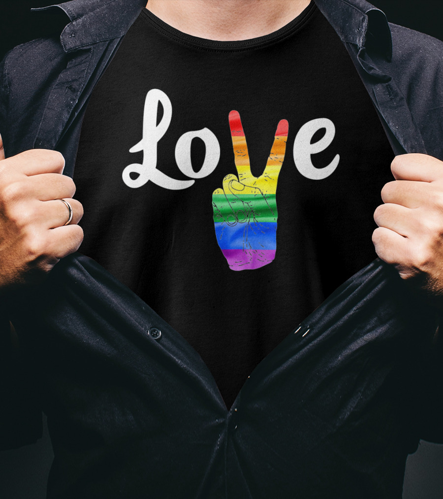 LOVE Peace Sign Rainbow Gay Pride T-Shirt
