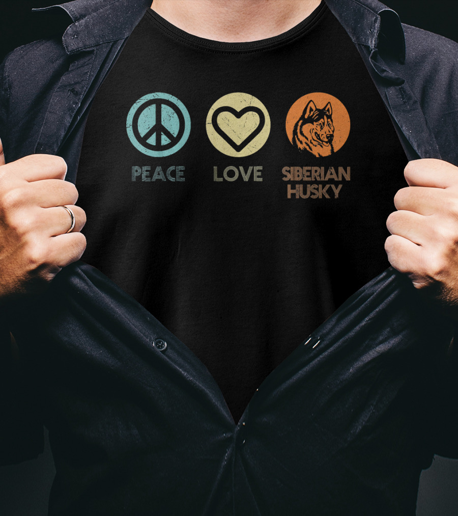 Peace Love Siberian Husky Retro T-Shirt